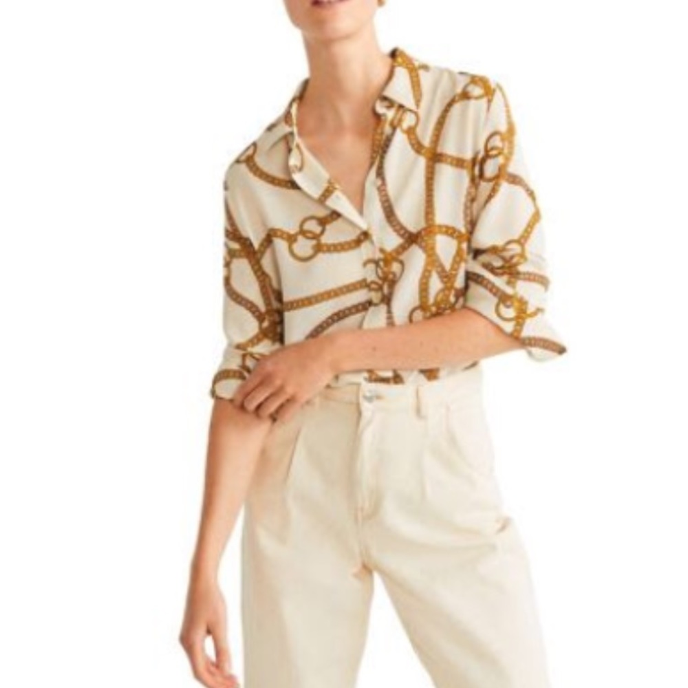 MANGO long sleeve chain print shirt size M